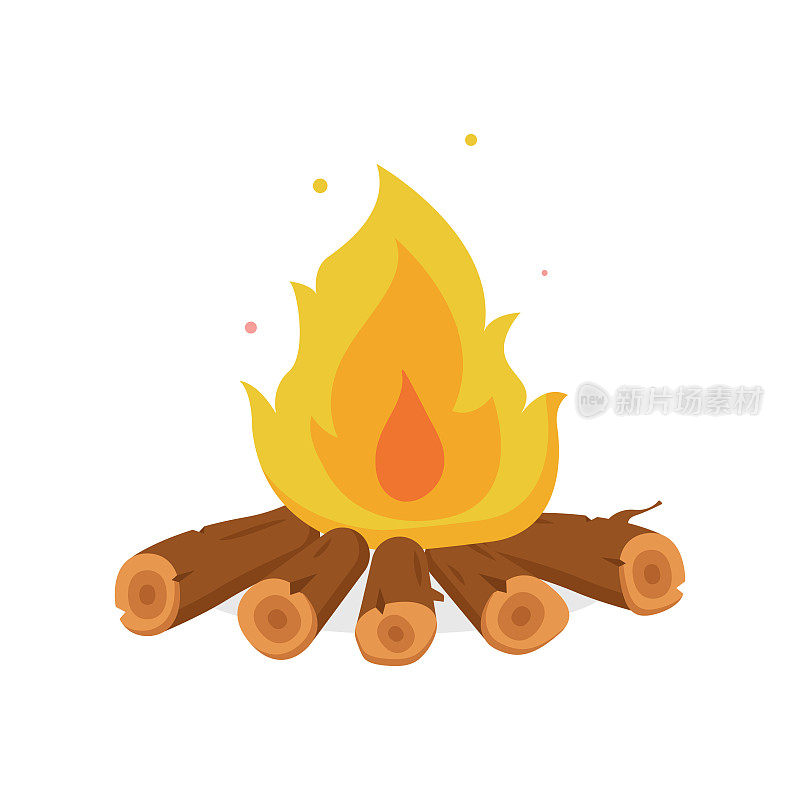 火的插画和篝火卡通风格的平面设计。