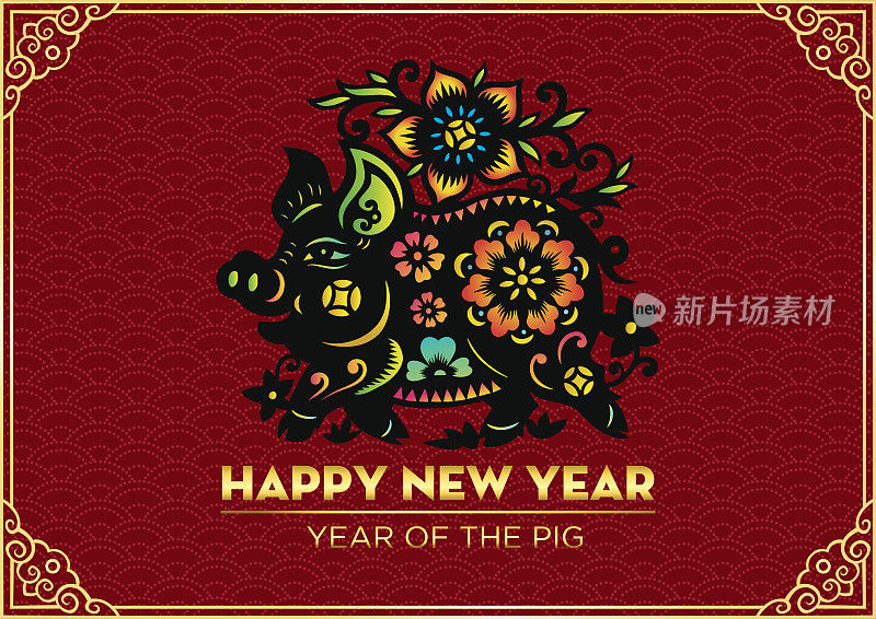 猪2019，猪剪纸，猪年，2019，新年快乐，中国新年