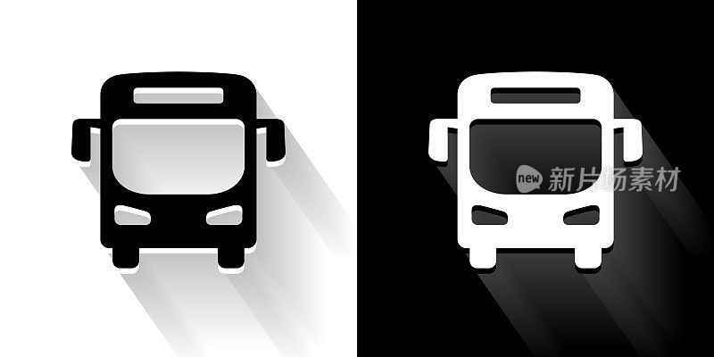 巴士黑色和白色图标与长影子