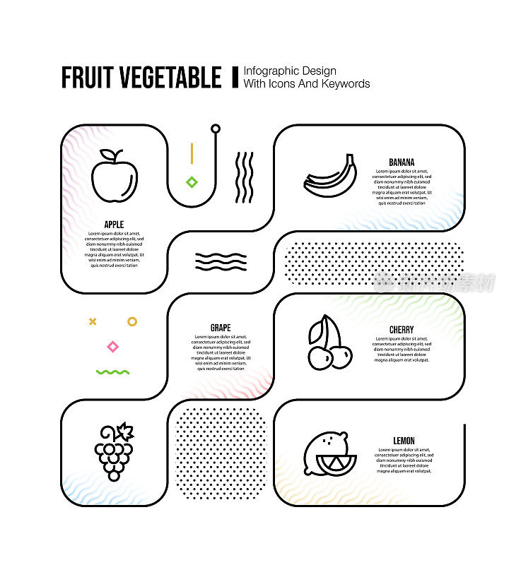 信息图表设计模板与水果蔬菜的关键字和图标