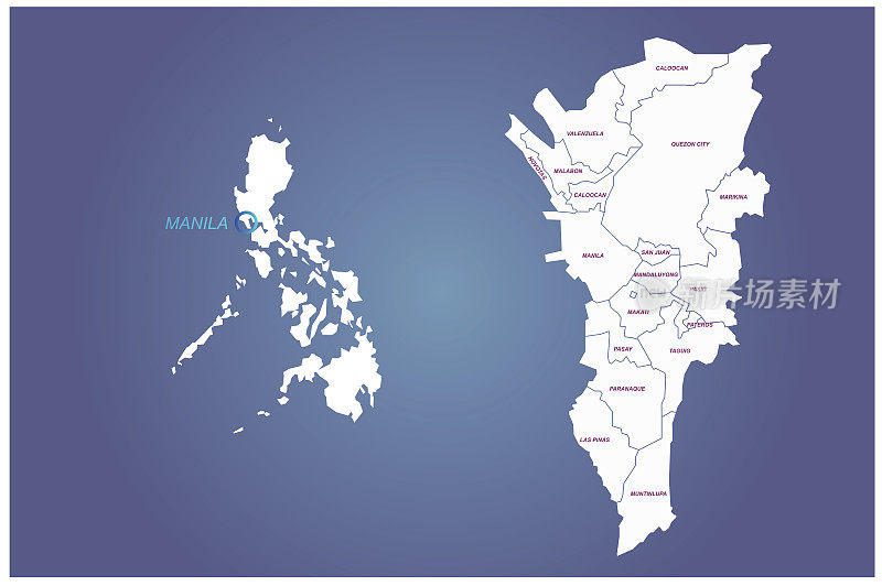 马尼拉,菲律宾的地图。矢量地图马尼拉，菲律宾在亚洲