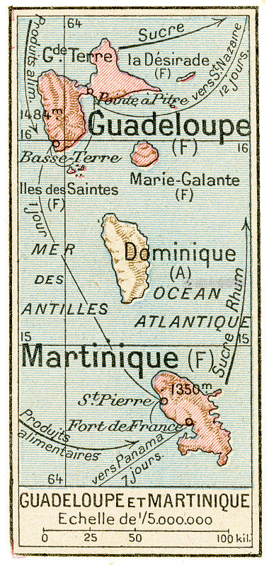 1887年瓜德罗普岛和马提尼克岛地图
