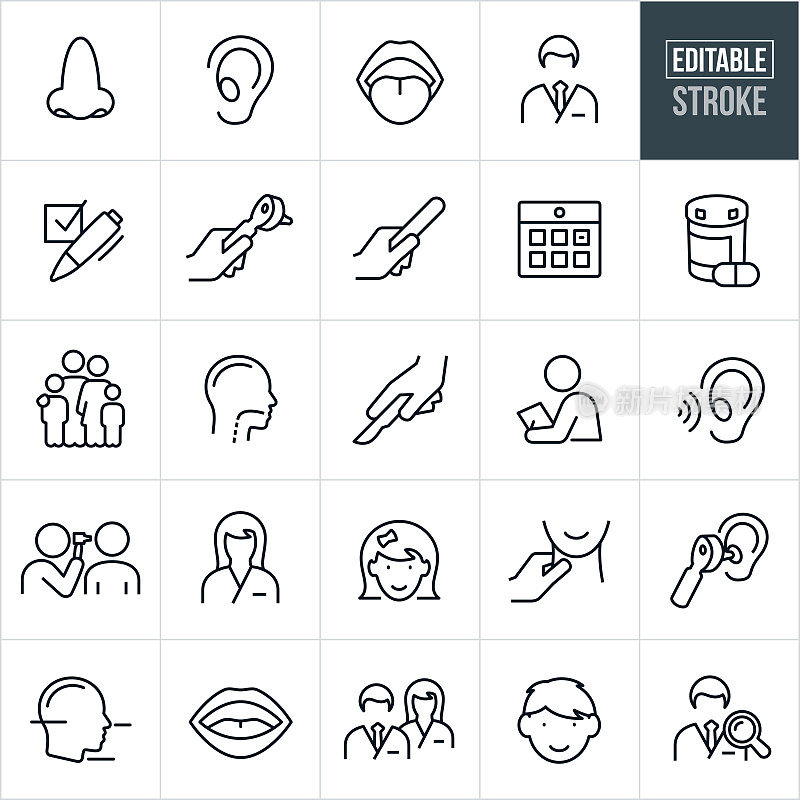 耳鼻喉科细线图标-可编辑的笔触