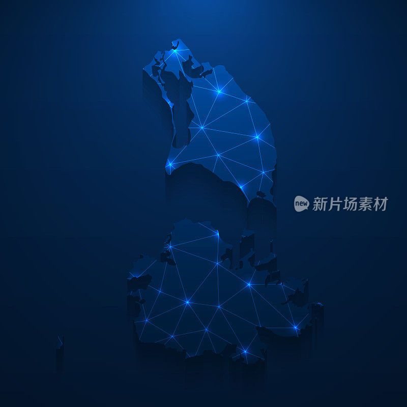 安提瓜和巴布达地图网络-明亮的网格在深蓝色的背景