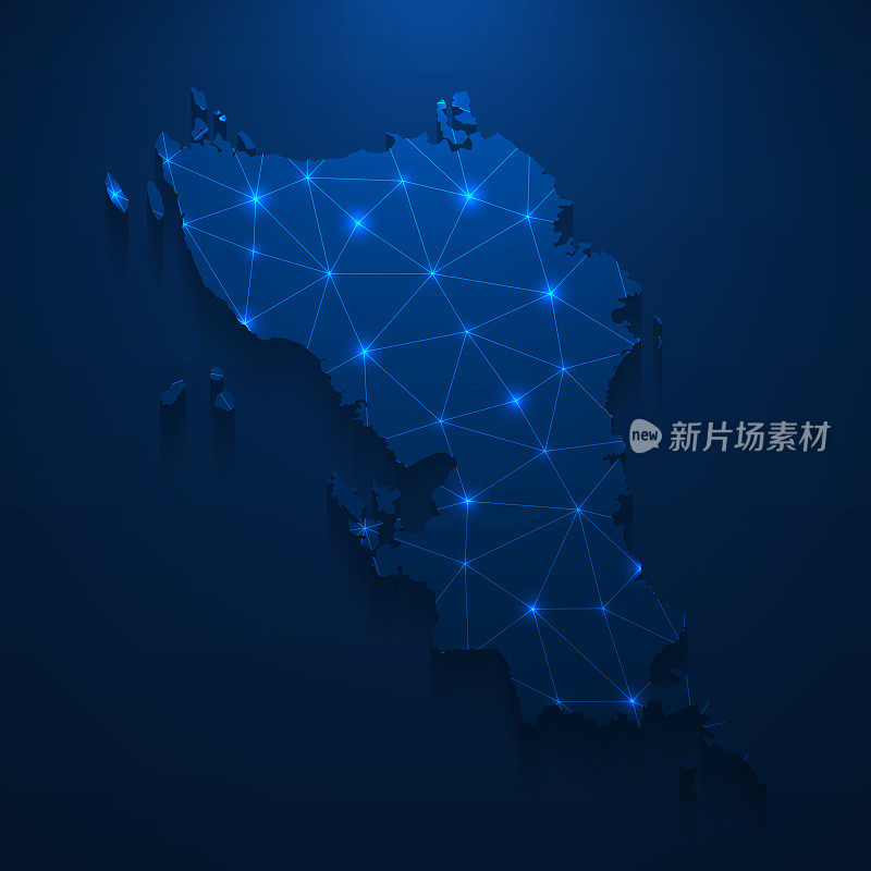 萨马地图网络-明亮的网格在深蓝色的背景
