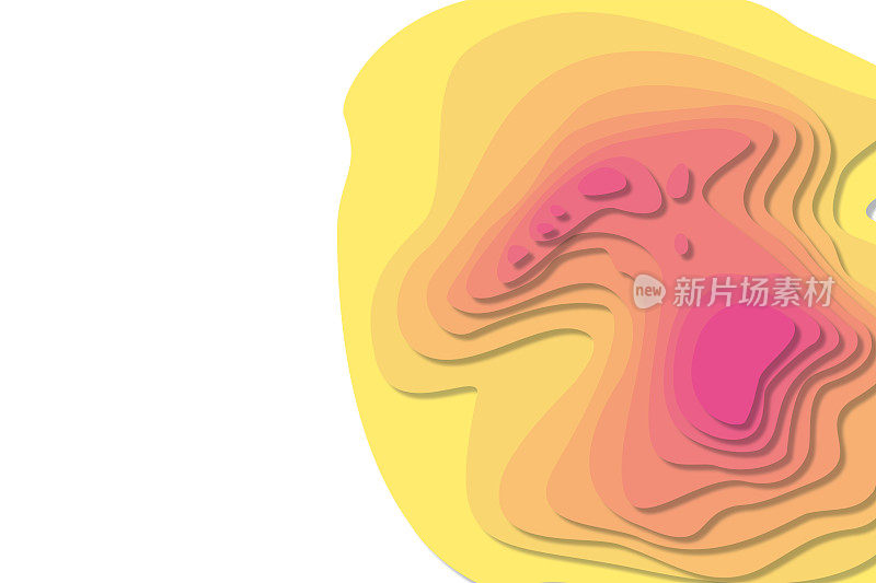 剪纸背景-黄色和粉色抽象波浪形状-当代3D设计股票插图