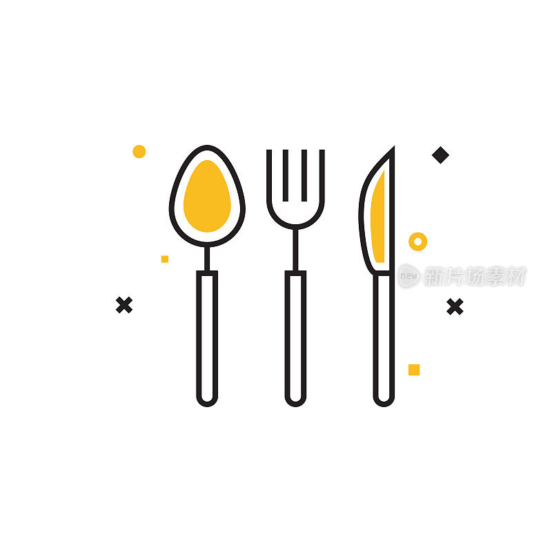 餐具平面线图标，轮廓矢量符号插图。