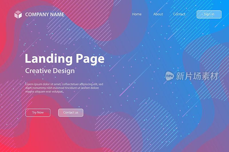 着陆页模板-流体和几何形状组成-蓝色渐变