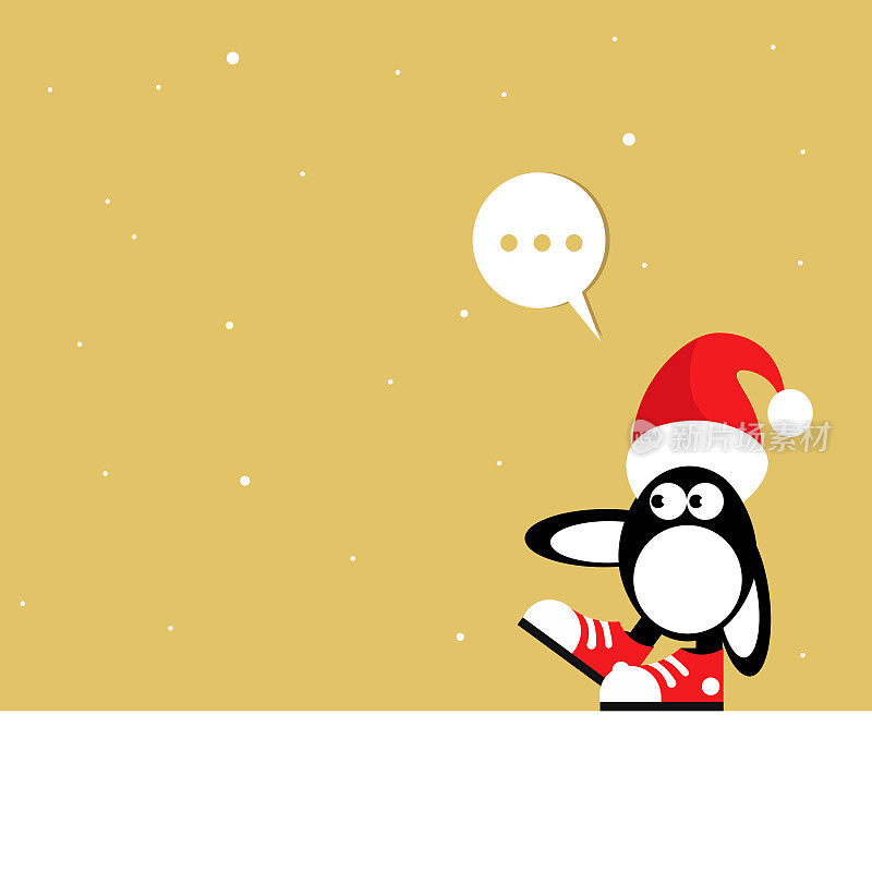 一只企鹅戴着圣诞老人帽，穿着红色运动鞋