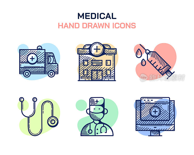 医疗，救护车，医院，注射，听诊器，医生，医疗记录图标