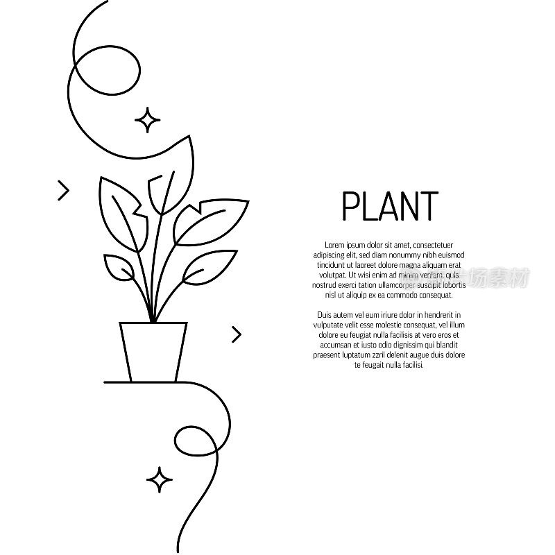 连续线条绘制的植物图标。手绘符号矢量插图。