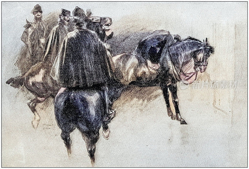 古玩绘画插图:骑马的人