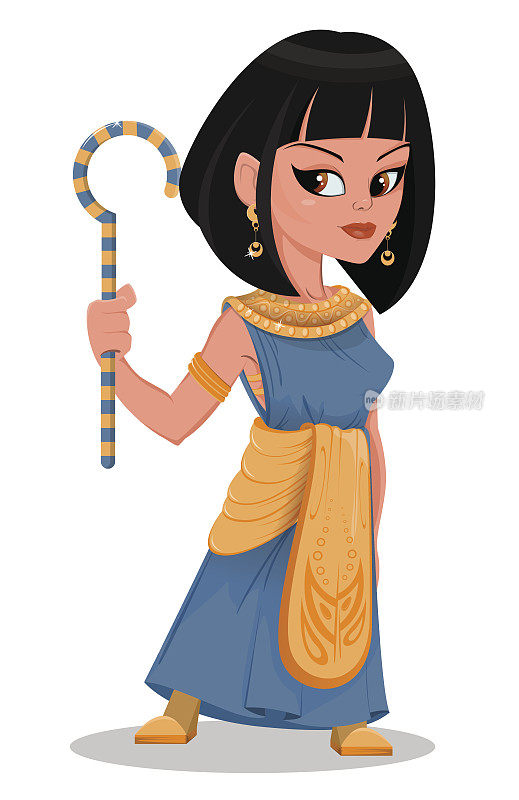 克利奥帕特拉美丽的卡通埃及女王穿着金色的裙子