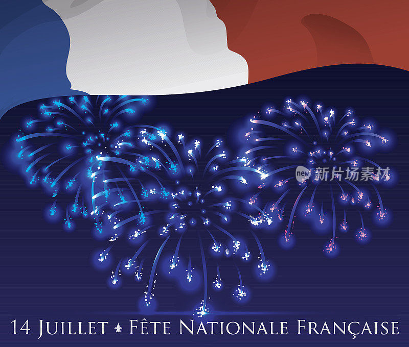 庆祝法国独立的焰火和国旗夜空