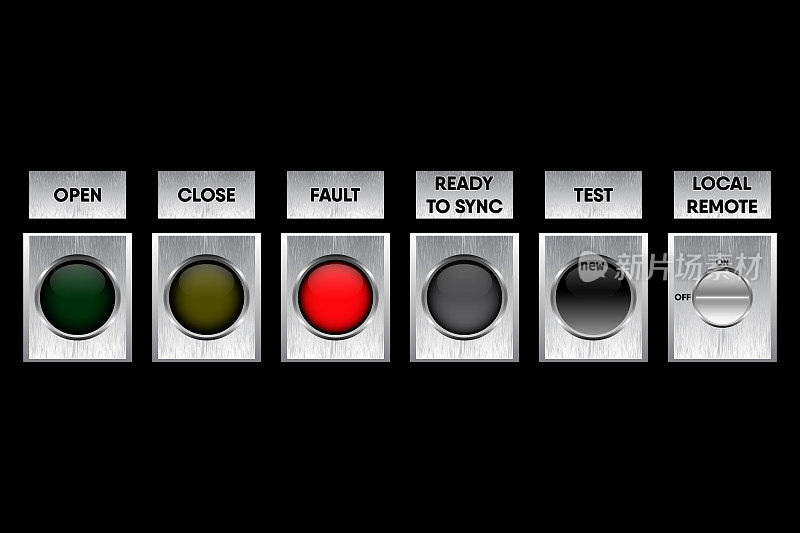 按钮开关装置和控制器面板的操作符号，矢量图。