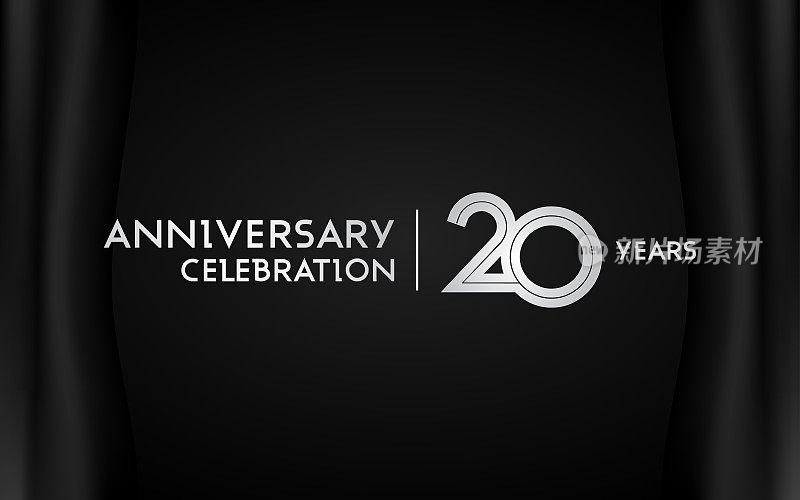 20周年庆典标志字，黑色背景上多线性隔离字体