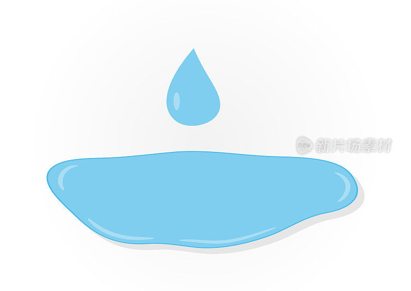 蓝色的水滴落在水坑里。孤立。