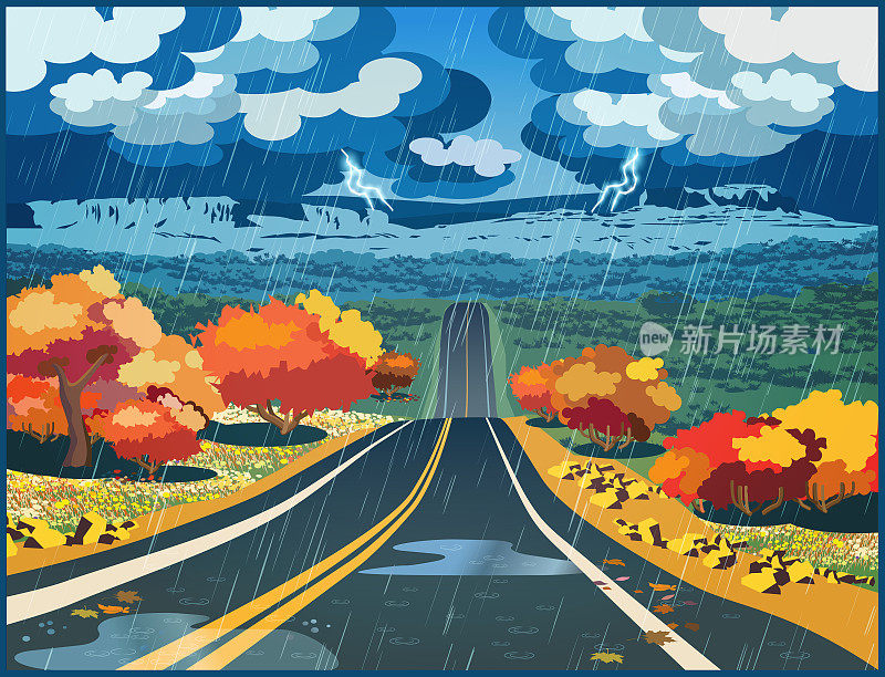 秋天的路穿过山谷