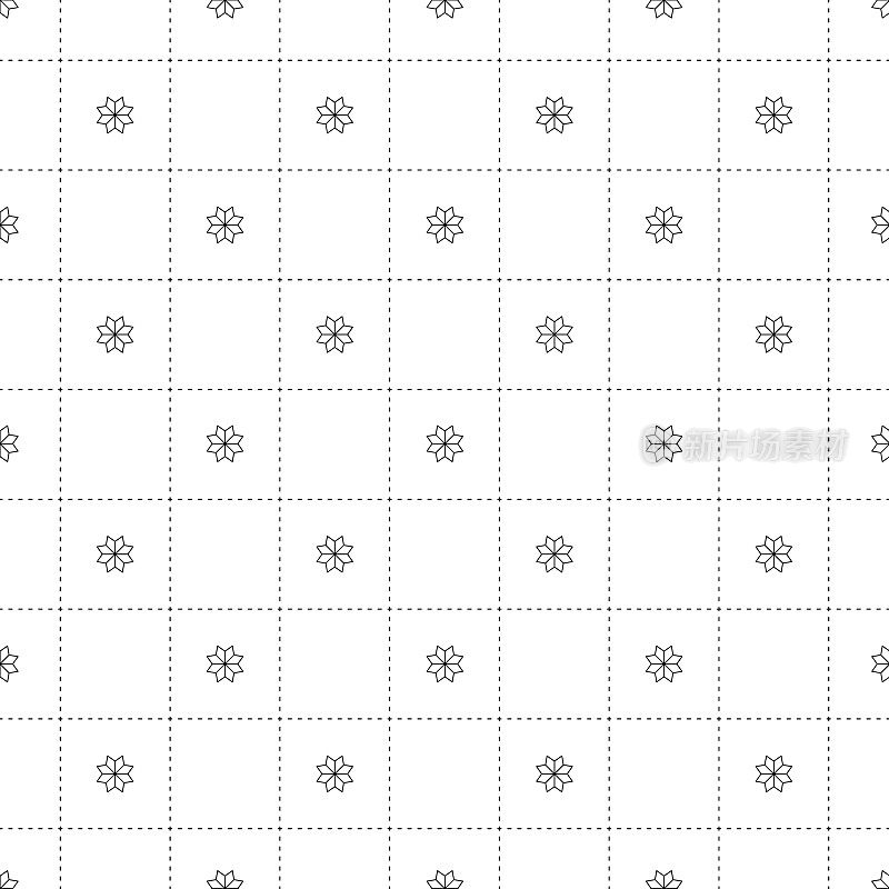 黑花在Dash象棋棋盘日本无缝在白色的背景。矢量图