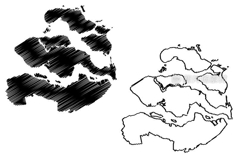 西兰省(荷兰王国)地图矢量插图，涂鸦素描西兰地图
