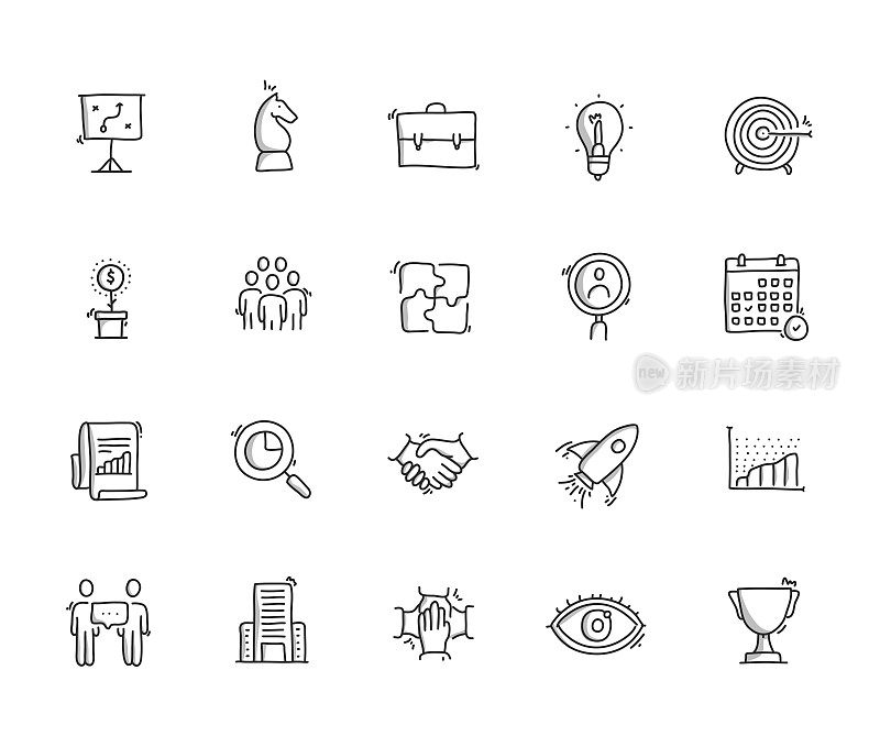 商业计划手绘线图标集