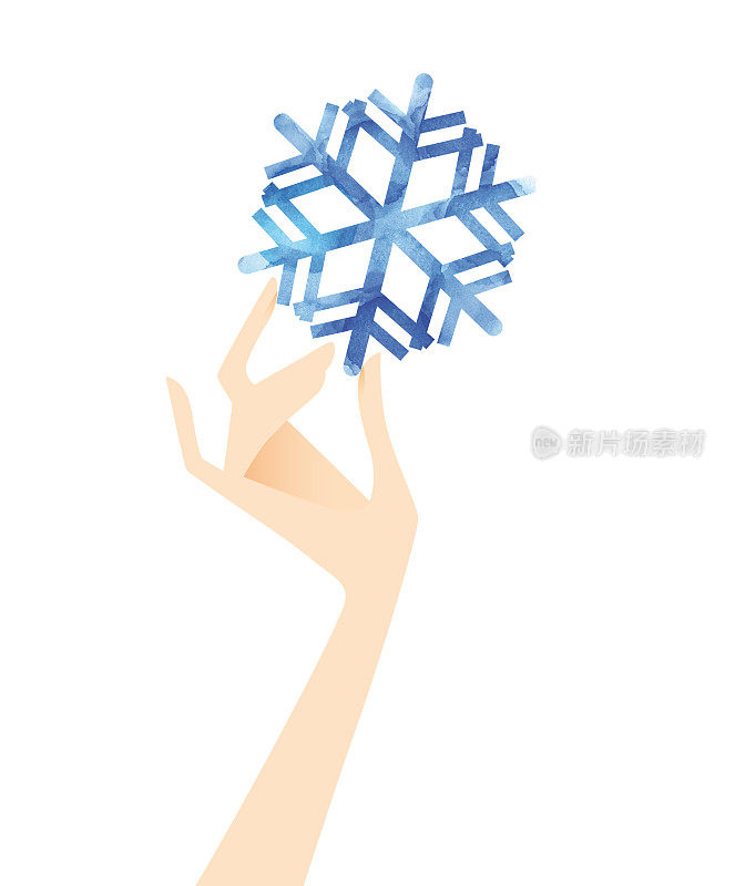 女人手里拿着一片雪花