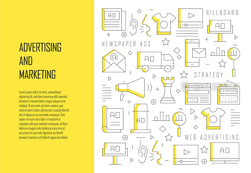 广告和营销相关线设计风格网站横幅矢量插图