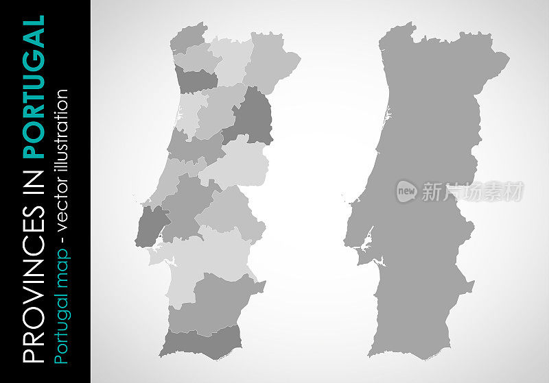 葡萄牙和省份的矢量地图灰色