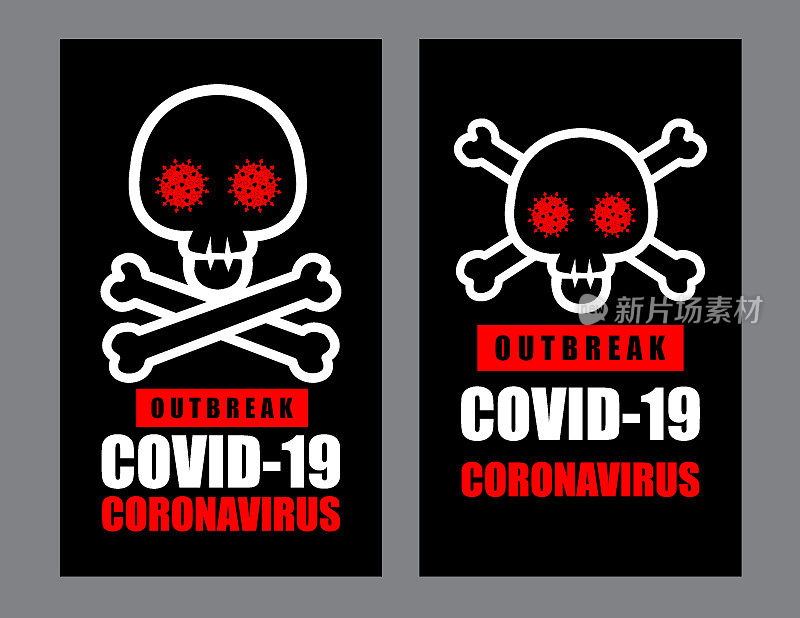 交叉颅骨与冠状病毒COVID-19疫情预警标志背景