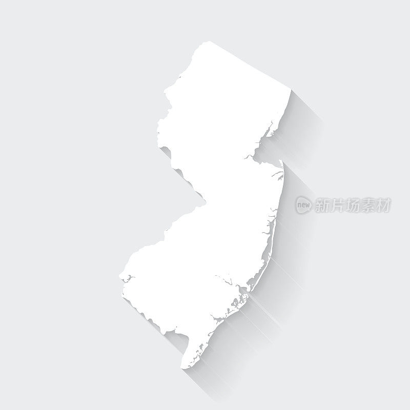 新泽西地图与空白背景上的长阴影-平面设计