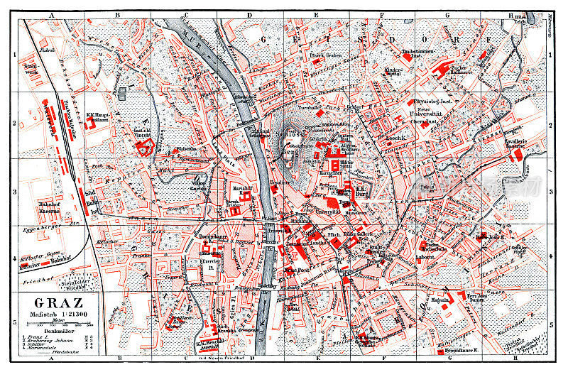 奥地利地图城市格拉茨1897年
