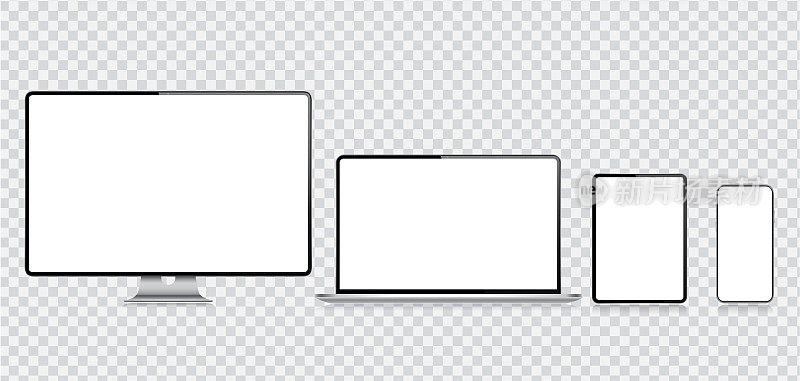 采购产品现实矢量数字平板电脑,手机,智能手机,笔记本电脑和电脑显示器。现代数码设备