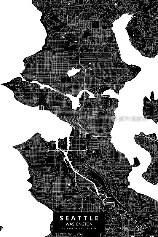 西雅图，华盛顿矢量地图