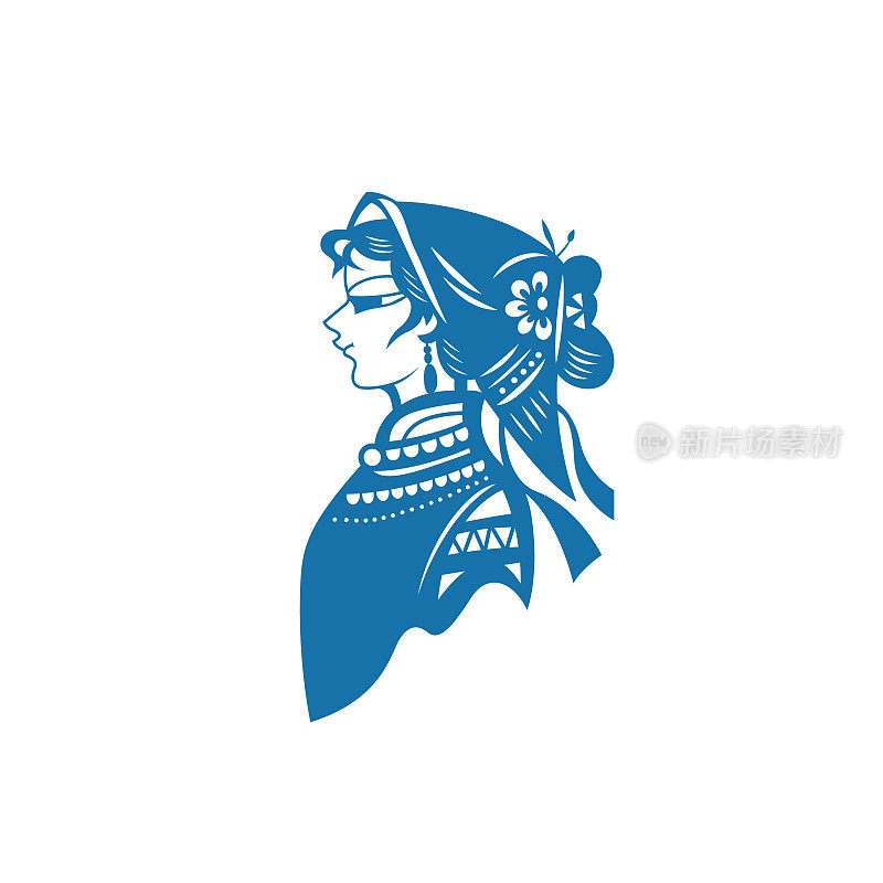 传统服饰中的女孩角色(中国剪纸图案)