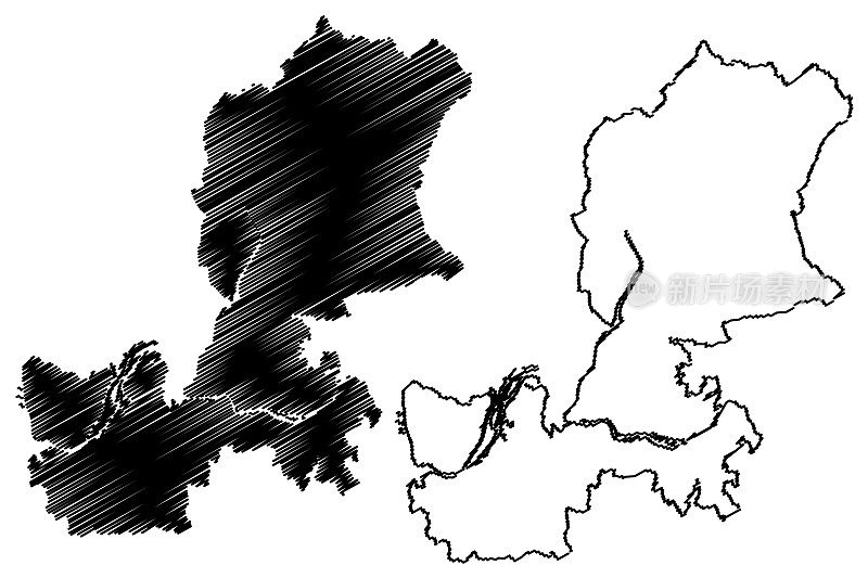 淮安市(中华人民共和国，江苏省)地图矢量插图，手绘淮安市或淮安地图