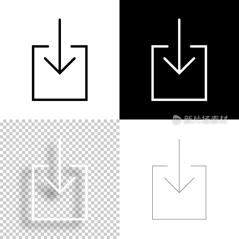 下载。图标设计。空白，白色和黑色背景-线图标