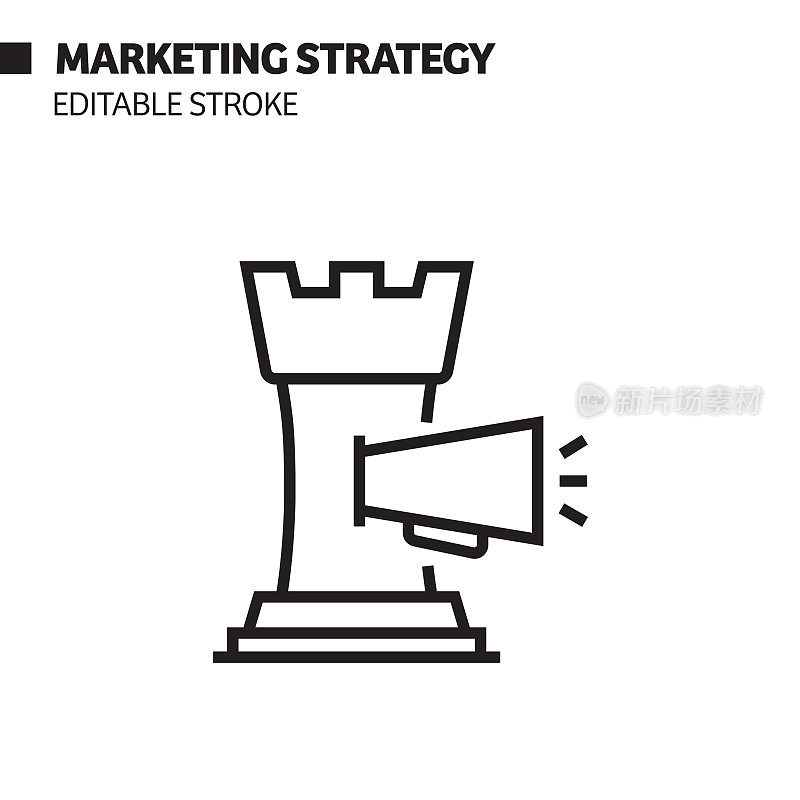 营销策略线图标，矢量符号插图。