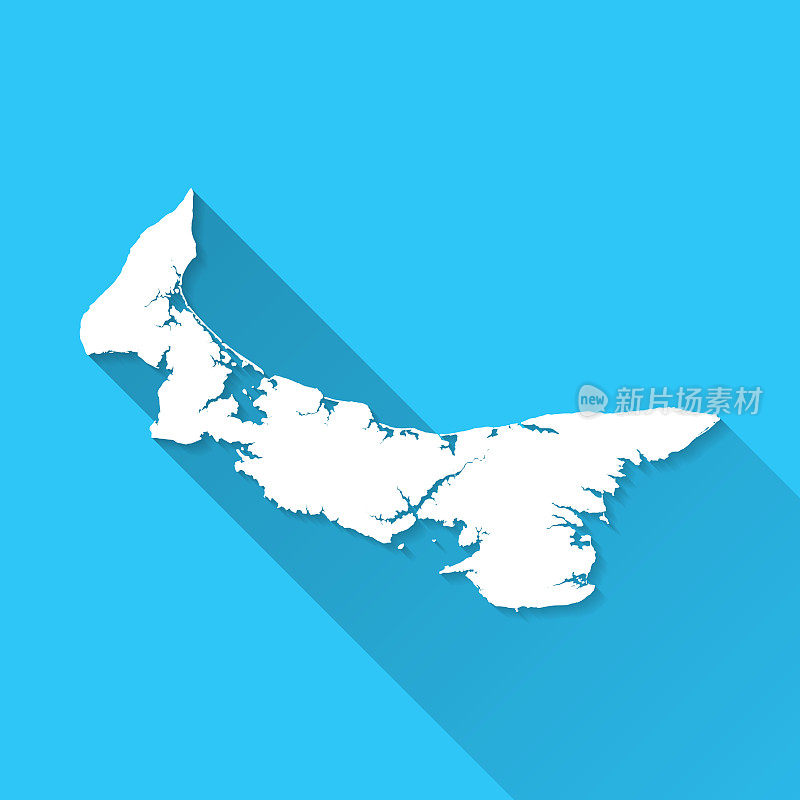 爱德华王子岛地图与长阴影在蓝色的背景-平面设计