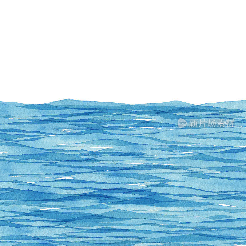 水彩背景与蓝色波浪