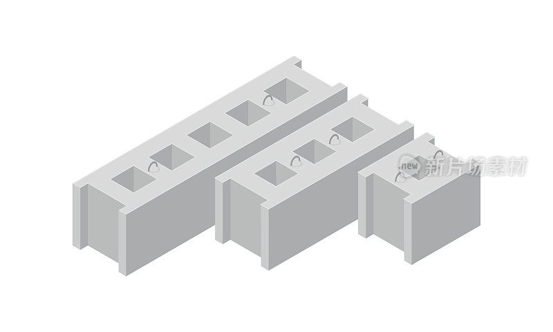 矢量插图水泥块孤立在白色背景上。混凝土基础块图标在等距视图。预制混凝土砌块在平面风格。建筑材料。