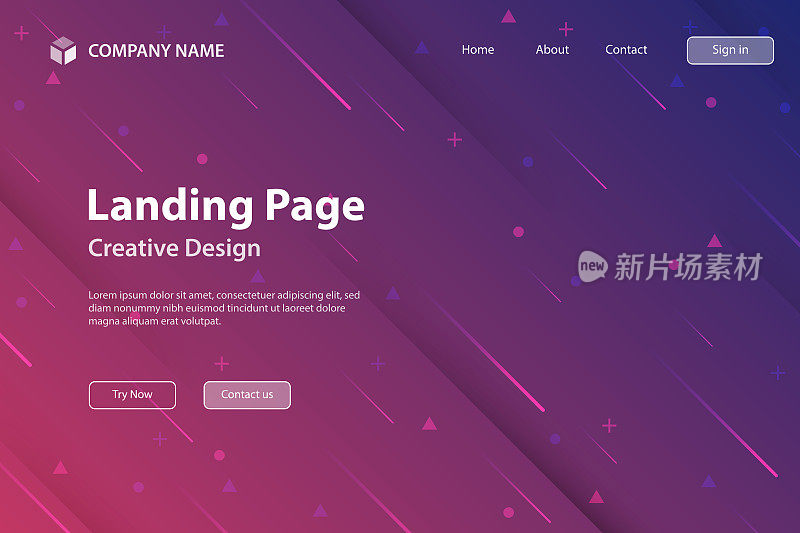 登陆页模板-抽象设计与几何形状-流行紫色梯度