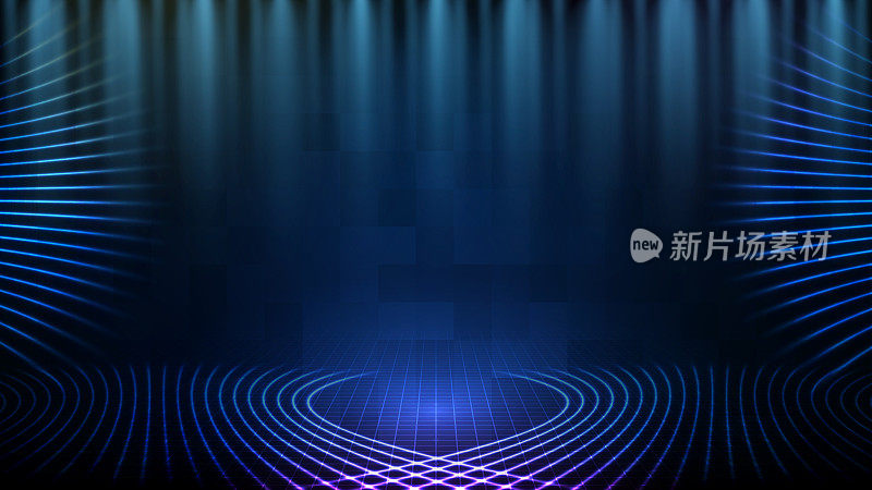抽象的未来主义背景的蓝色空舞台和霓虹灯聚光灯舞台背景