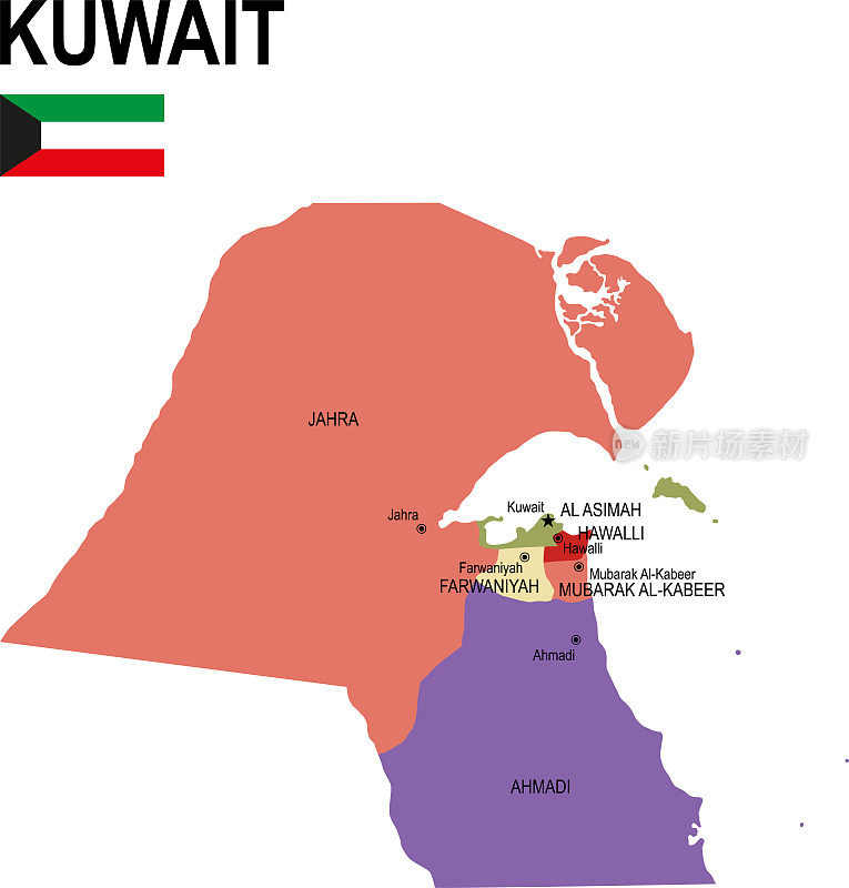 科威特彩色平旗地图