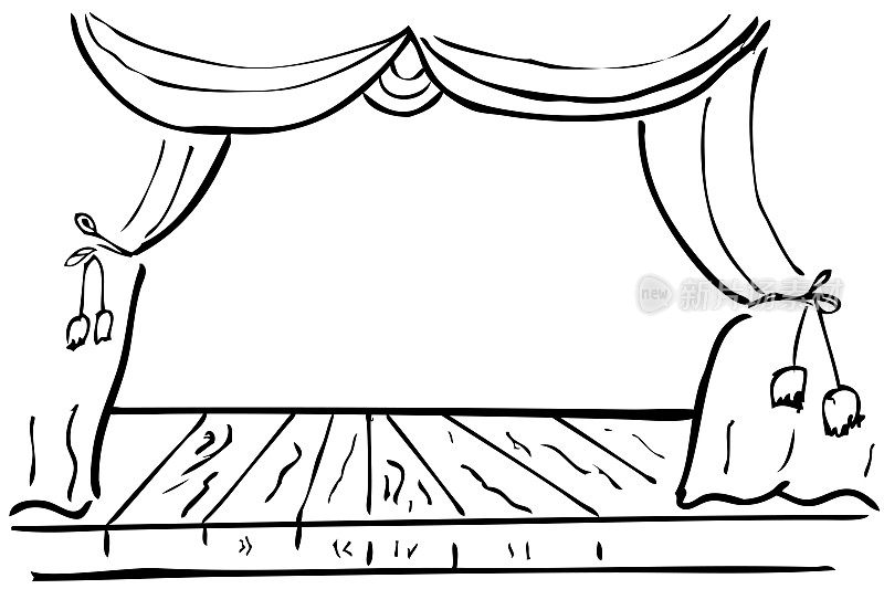 向量手绘草图木制舞台和窗帘，为设计元素