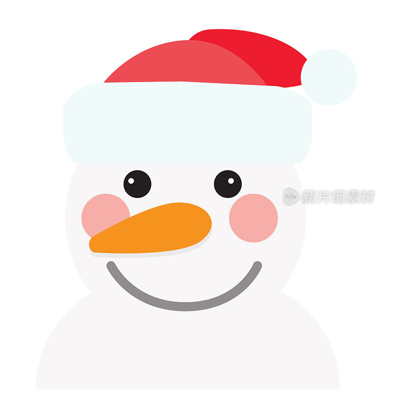 圣诞图标与雪人微笑和戴着红色的圣诞老人帽子