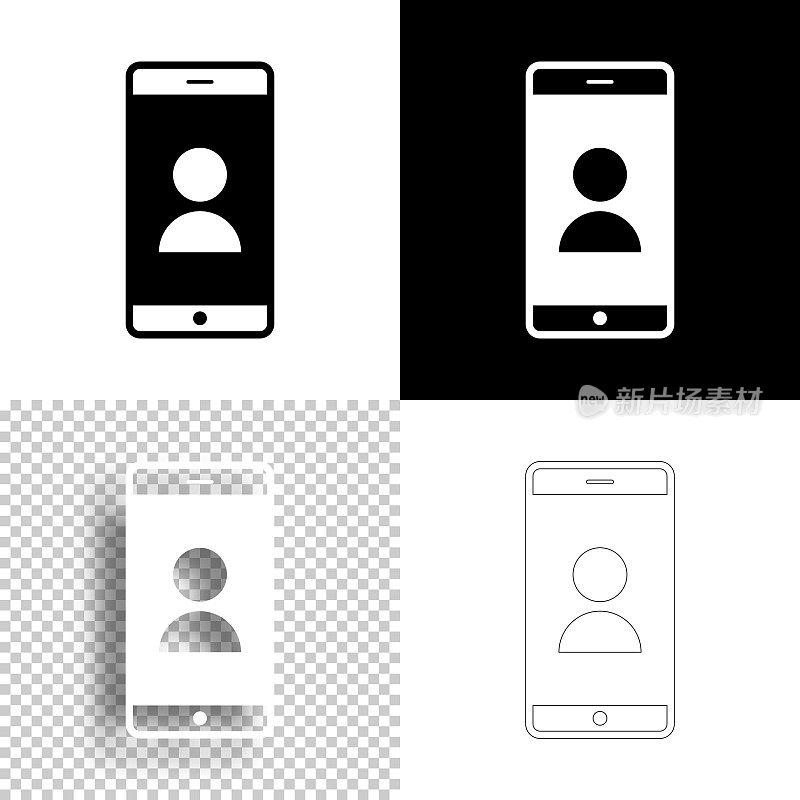 智能手机电话。图标设计。空白，白色和黑色背景-线图标