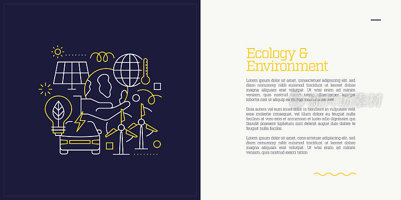 图解生态与环境概念向量集。线条艺术风格的网页，横幅，海报，印刷等背景设计。矢量插图。
