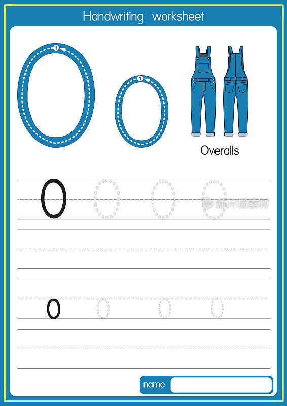 矢量插图的工作服与字母O大写字母或大写字母的儿童学习练习ABC