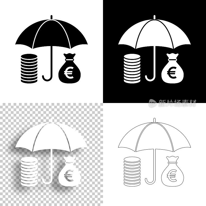 货币保护-欧元。图标设计。空白，白色和黑色背景-线图标