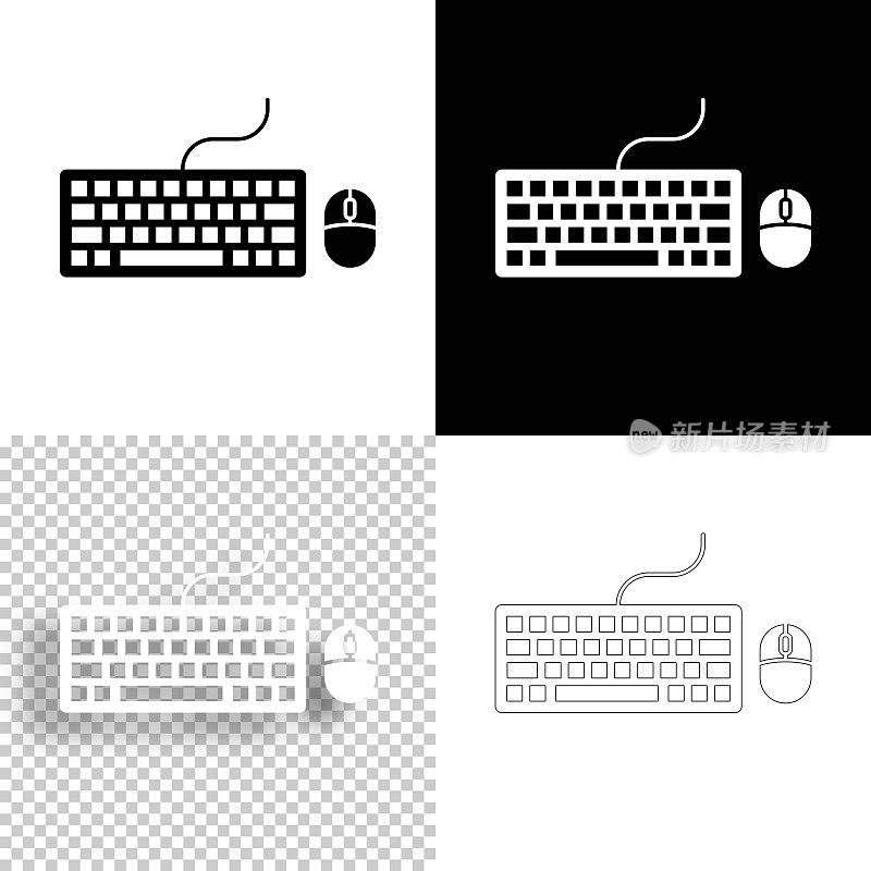 键盘和鼠标。图标设计。空白，白色和黑色背景-线图标